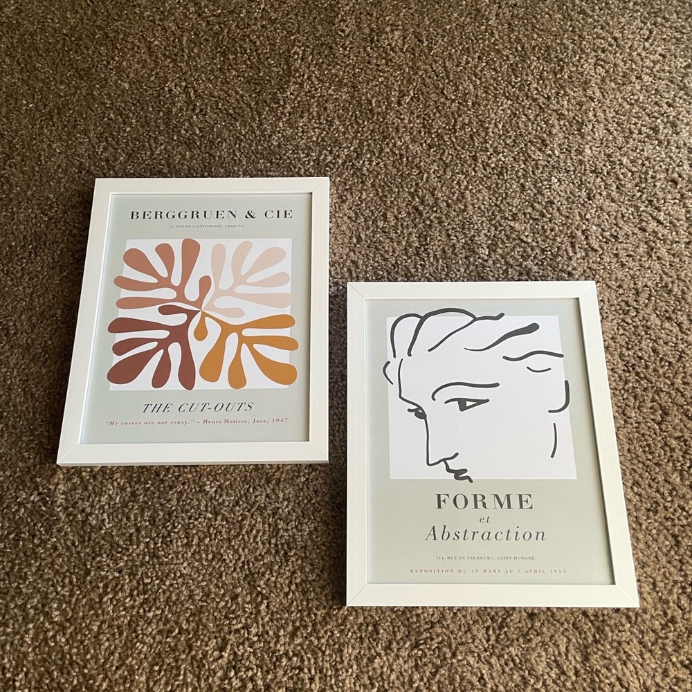 Matisse atwork prints with white frames, 2 pack